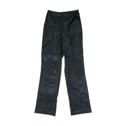 Black Solid Faux Leather Pants