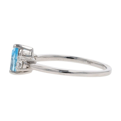10K White Gold Pear Cut Blue Topaz With Lab Grown Diamond Accents Promise Ring