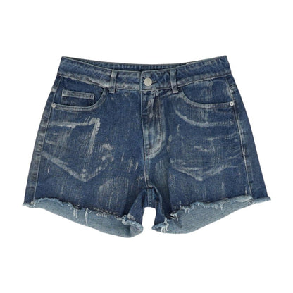 Blue Solid Denim Shorts
