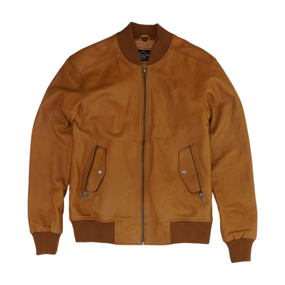 Brown Solid Leather Jacket