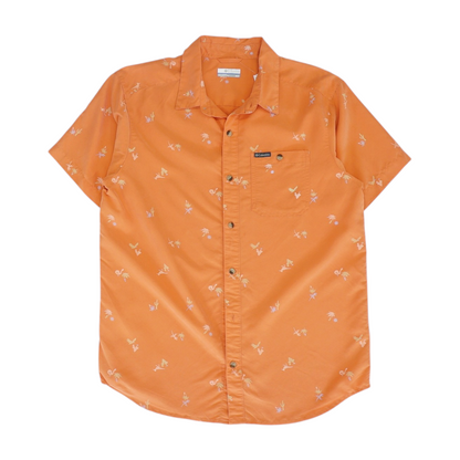 Orange Print Short Sleeve Button Down