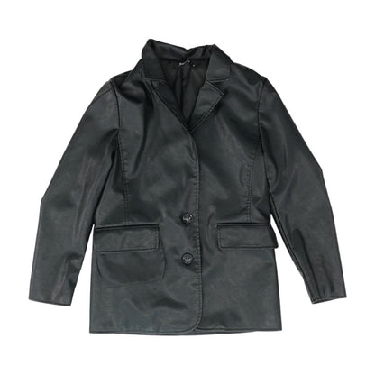 Black Solid Faux Leather Jacket