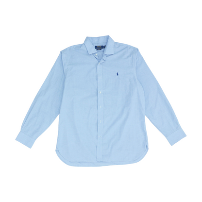 Blue Solid Long Sleeve Button Down