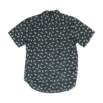 Black Print Short Sleeve Button Down