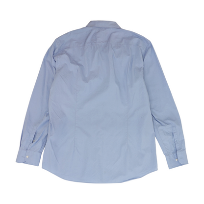 Blue Solid Long Sleeve Button Down