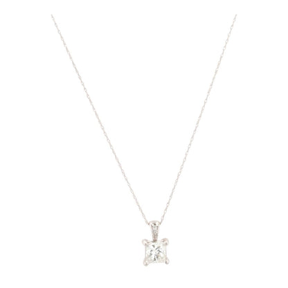 14K White Gold Diamond Princess Cut Solitaire Pendant Necklace