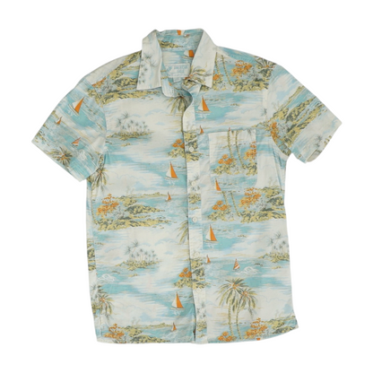 Blue Graphic Short Sleeve Button Down