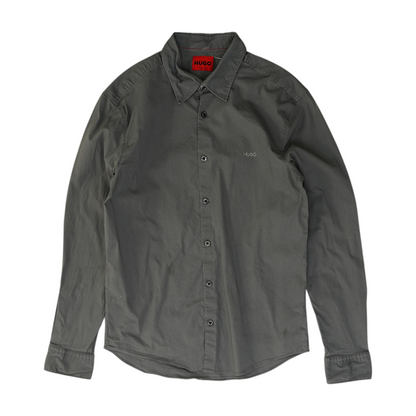 Gray Solid Long Sleeve Button Down