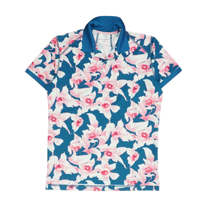 Teal Floral Short Sleeve Polo