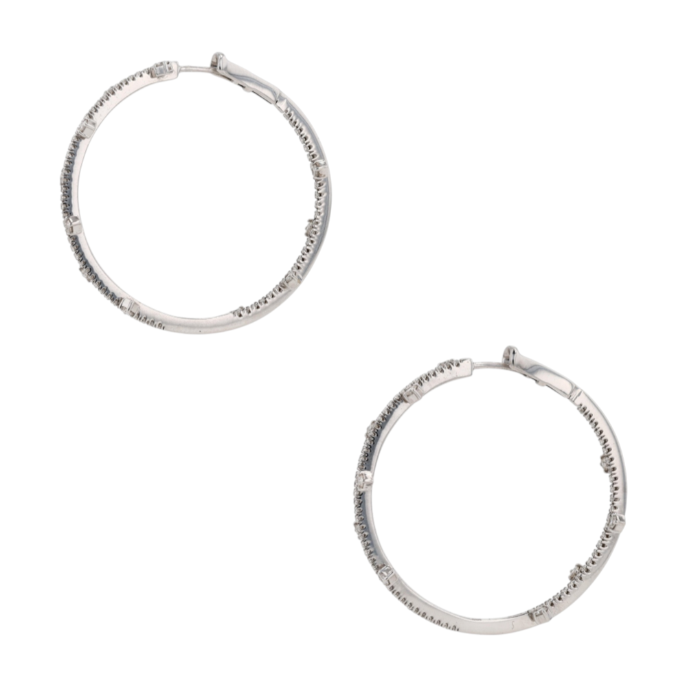 9/10 ctw 18K White Gold Diamond Hoop Earrings