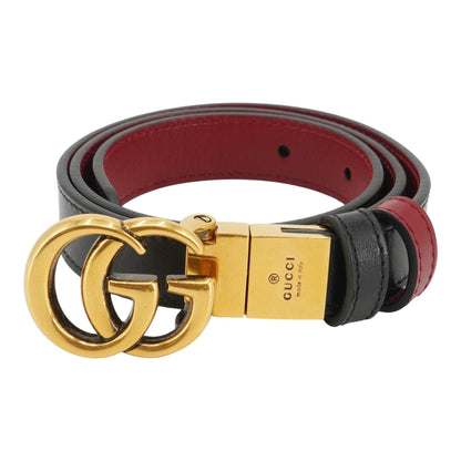 Black & Red GG Marmont Reversible Thin Leather Belt