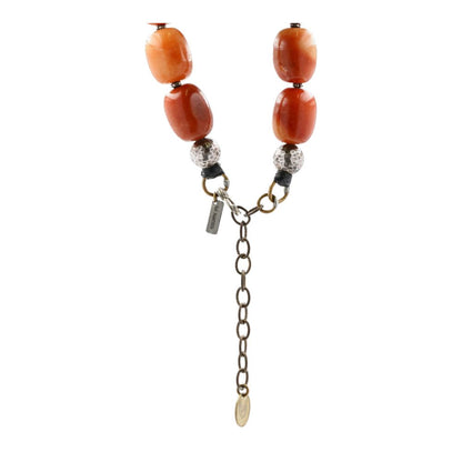 Mixed Media Large Beads With Natural Stone Pendant Necklace