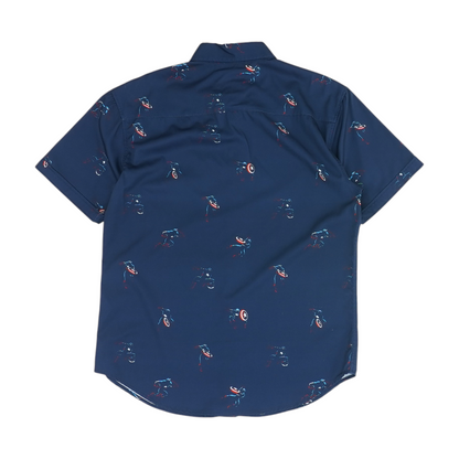 Navy Print Short Sleeve Button Down