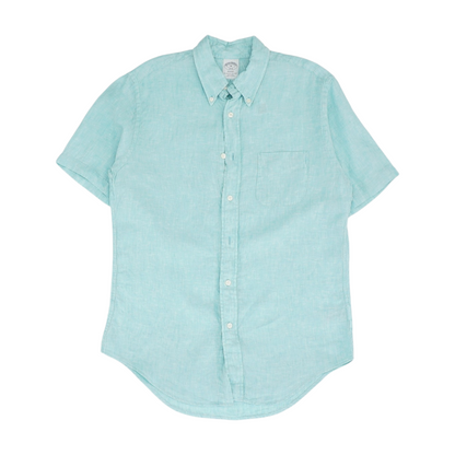 Blue Solid Short Sleeve Button Down