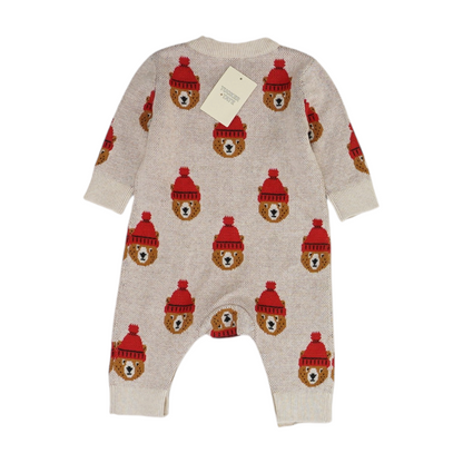 Beige Graphic Long Sleeve One-Piece