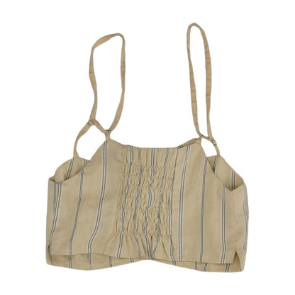 Beige Striped Sleeveless Blouse