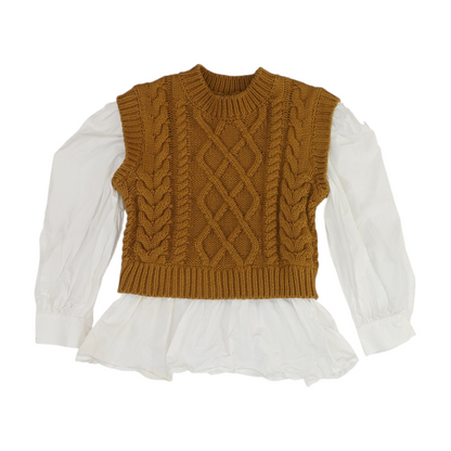 Brown Color Block Blouse