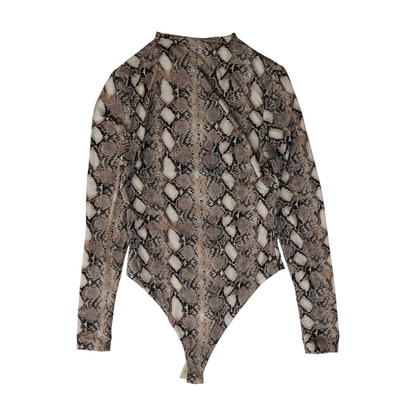 Brown Animal Print Bodysuit Blouse