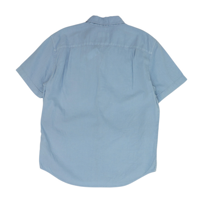 Blue Solid Short Sleeve Button Down
