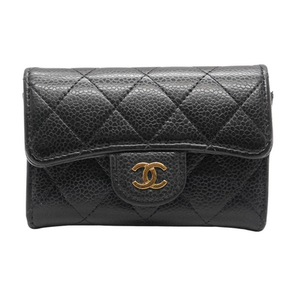 Classic Flap Card Holder in Black Leather