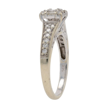 1/2 Ct 14K White Gold Round Diamond Center And Accented Shank Engagement Ring