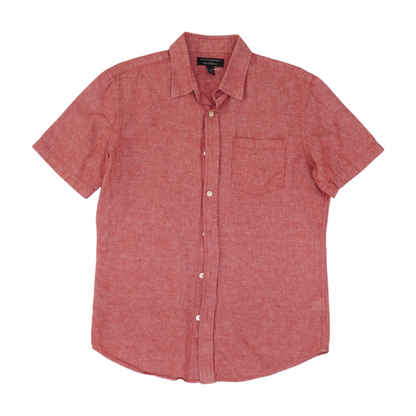 Red Solid Short Sleeve Button Down
