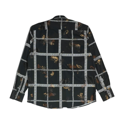 Black Print Long Sleeve Button Down