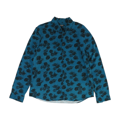 Teal Floral Long Sleeve Button Down