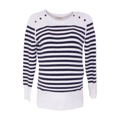 White Maternity Striped Crewneck Sweater