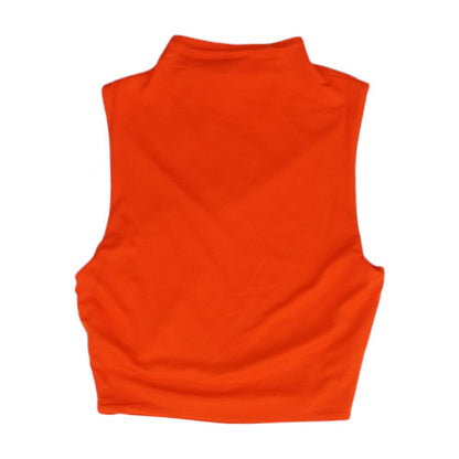 Red Solid Cropped Knit Top