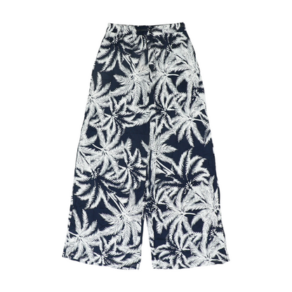 Navy Print Wide Leg Pants