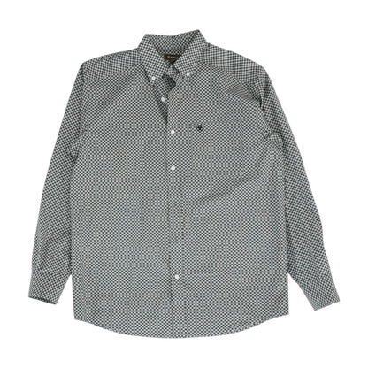 Gray Print Long Sleeve Button Down