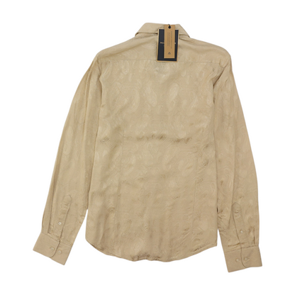 Beige Solid Long Sleeve Button Down