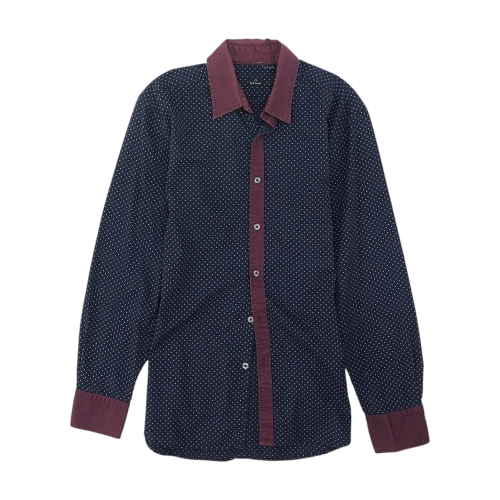 Navy Polka Dot Long Sleeve Button Down