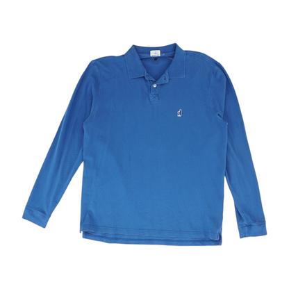 Blue Solid Long Sleeve Polo