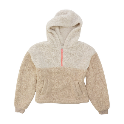 Beige Color Block Hoodie Pullover