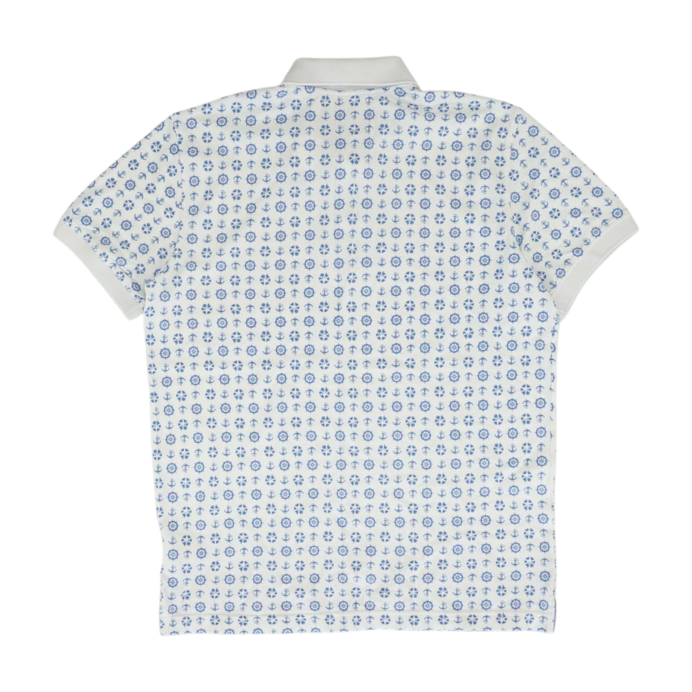 White Print Short Sleeve Polo