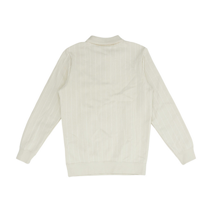 Beige Striped Long Sleeve Polo