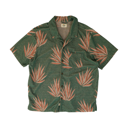 Green Print Short Sleeve Button Down