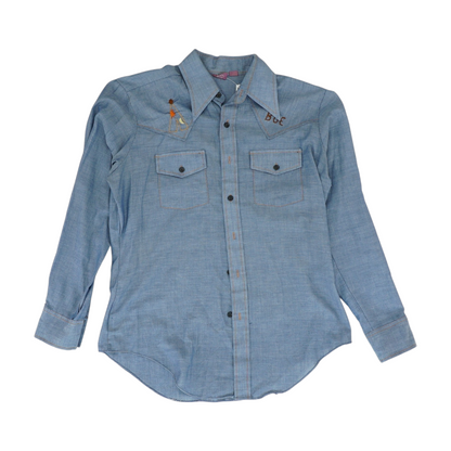 Blue Solid Long Sleeve Button Down