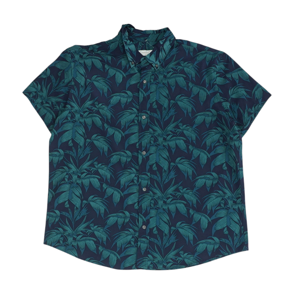 Navy Print Short Sleeve Button Down