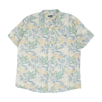 Beige Floral Short Sleeve Button Down