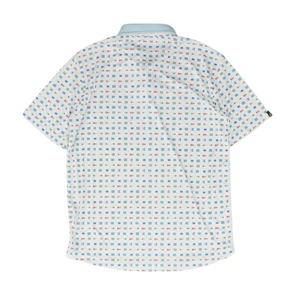 White Print Short Sleeve Polo