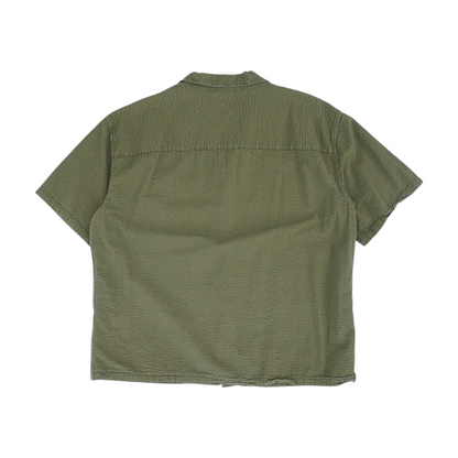 Green Solid Short Sleeve Button Down