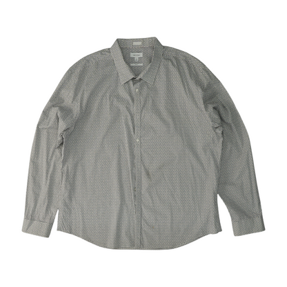 White Print Long Sleeve Button Down