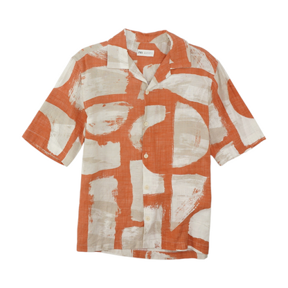 Orange Abstract Short Sleeve Button Down