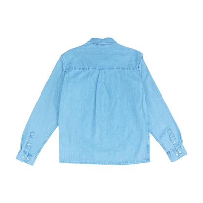 Blue Solid Long Sleeve Button Down
