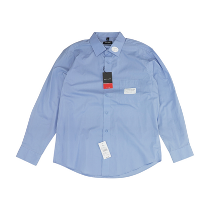 Blue Solid Long Sleeve Button Down