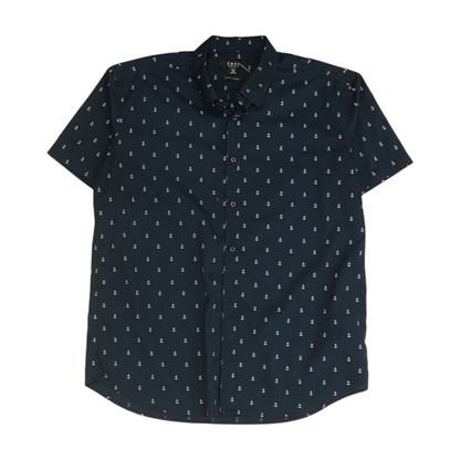 Navy Print Short Sleeve Button Down