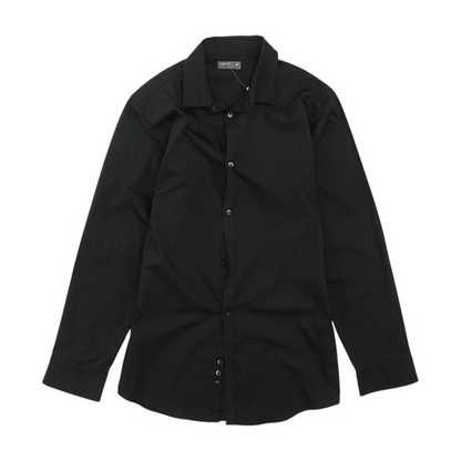 Black Solid Long Sleeve Button Down